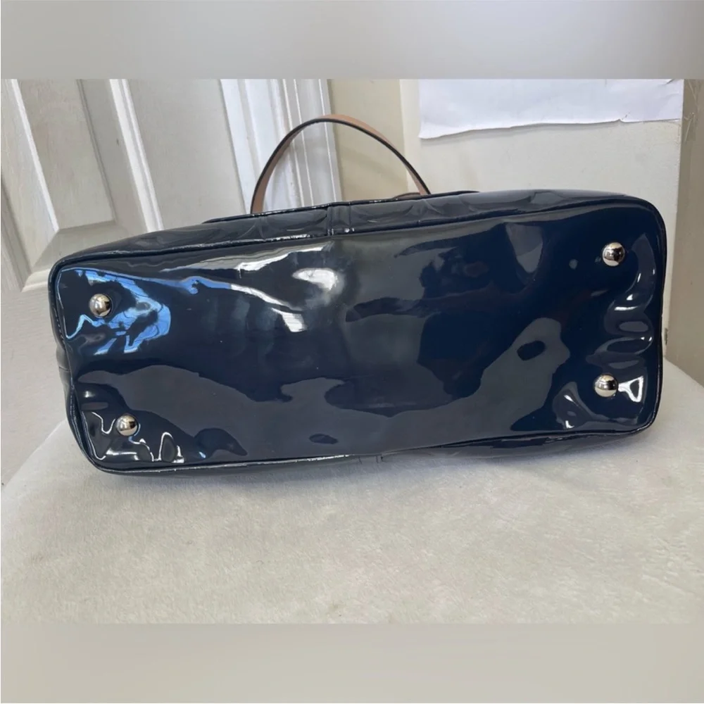 Coach Peyton Signature Embossed Blue Patent Leather Tote